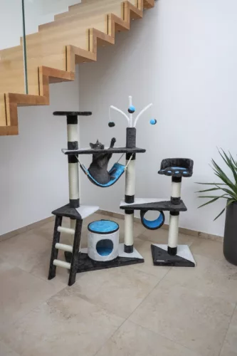 Creativ macskabútor - antracit / kék / fehér, 150 cm