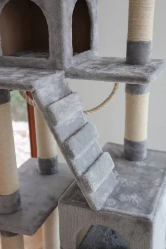 Négyszögletes macskabútor - szürke, 59 x 50 x 178 cm