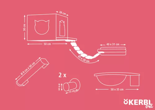 Andes mászófal macskáknak - fehér, nyolc részes