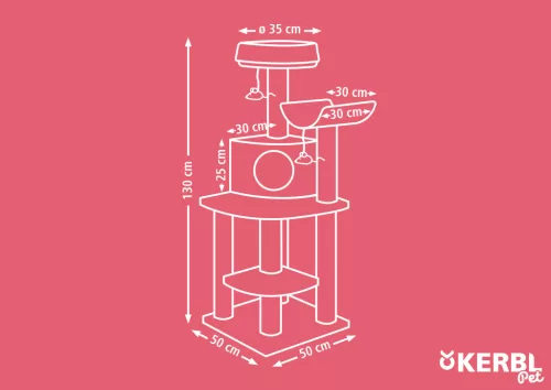 Zirkonia sarokba rakható macskabútor - bézs, 56 x 56 x 130 cm