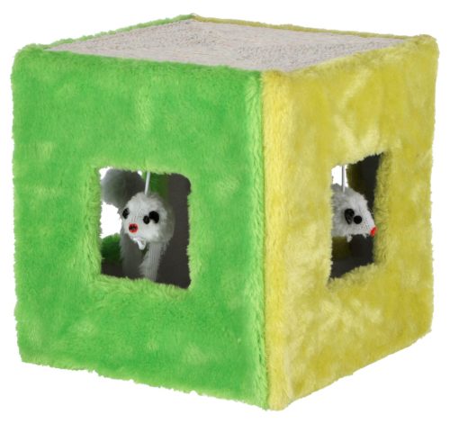 Cube sisal macskajáték kocka - zöld / sárga, 20 x 20 x 20 cm
