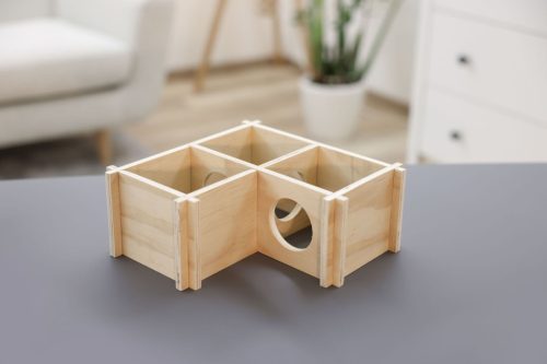 Hörcsög búvóhely - kezeletlen fából, 3 részes, 24 x 24 x 11 cm