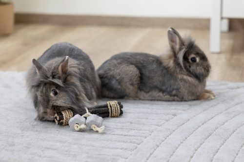 Lávaköves nyúljáték - fa és lávakő, 18 cm