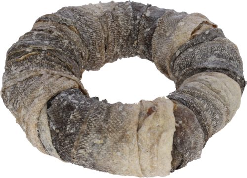 Nyers marhabőr gyűrű kutyáknak - halbőrrel borítva, 17 cm, 220 g