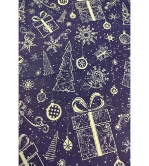 Kék színű, karácsonyi mintás pamutvászon kendő kutyáknak  - méret: M