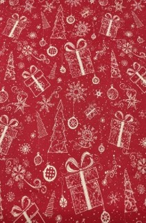 Piros színű, karácsonyi mintás pamutvászon kendő kutyáknak - méret: S