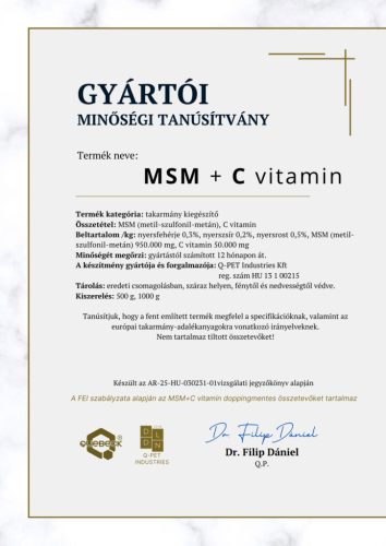 Quebeck MSM + C vitamin - 500 gramm