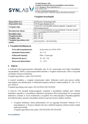 SolveAir UNI fotokatalitikus levegő fertőtlenítő