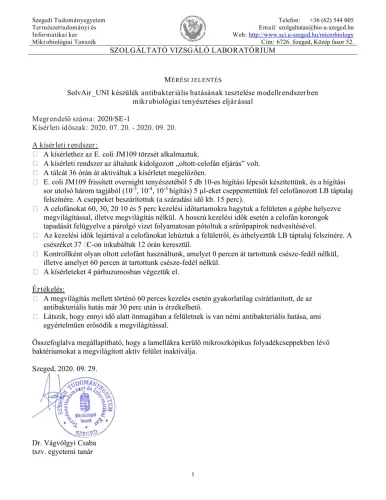 SolveAir UNI fotokatalitikus levegő fertőtlenítő