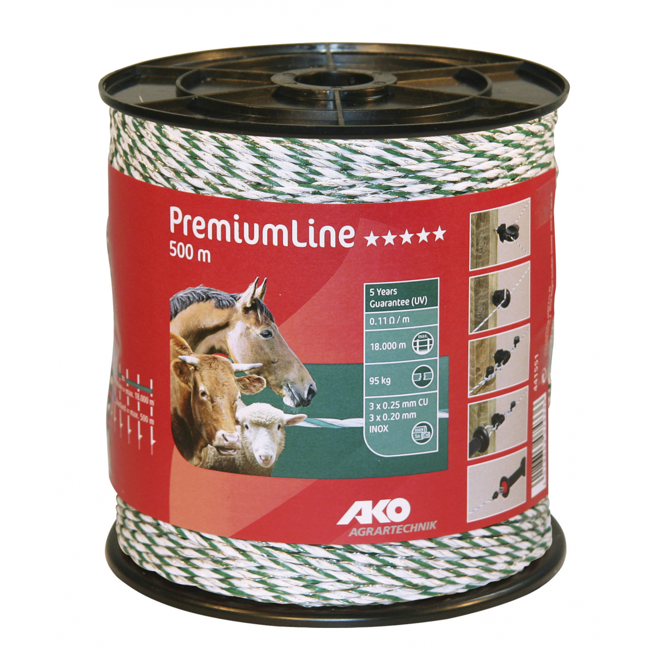 AKO PremiumLine villanypásztor vezeték - zöld/fehér, 500 m, 0,11 ohm/m, 95 kg
