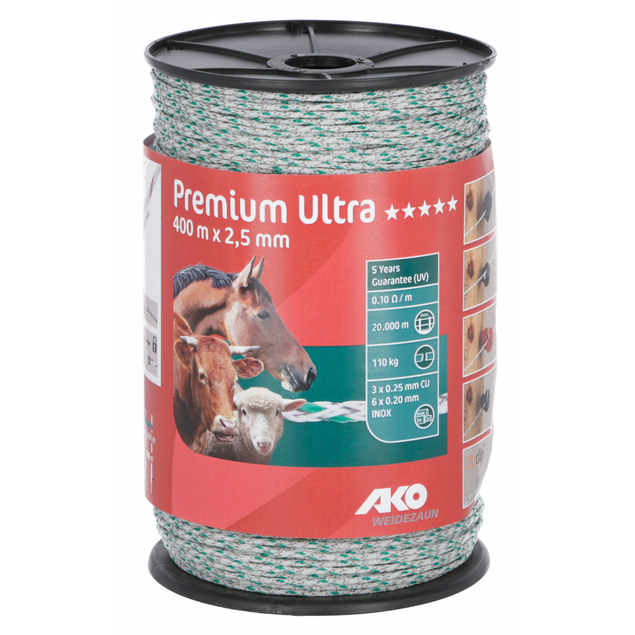 AKO Premium Ultra villanypásztor kötél - fehér/zöld, 400 m