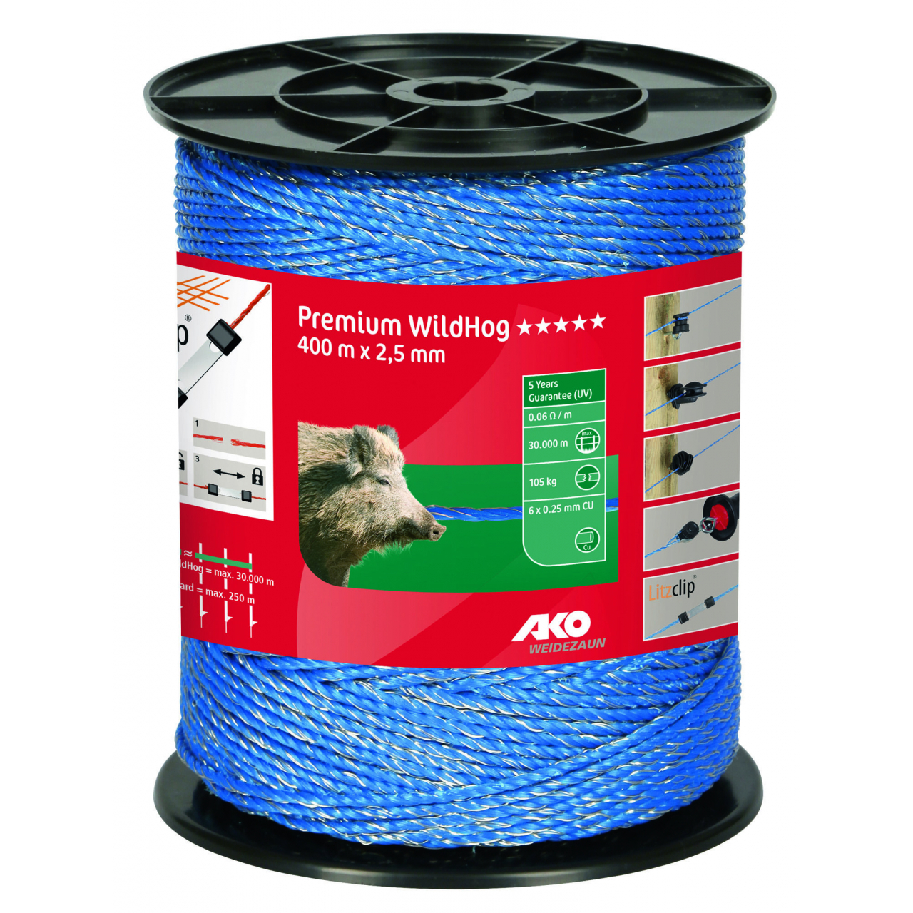 AKO Premium WildHog vezeték - kék, 400 m, 6 x 0,25 cu