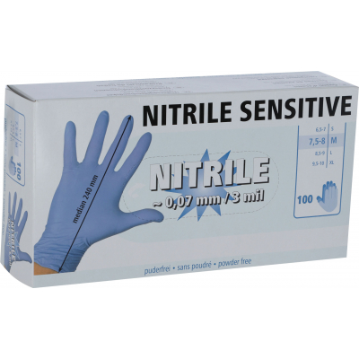 Nitrile Sensitive púdermentes egyszer használatos kesztyű