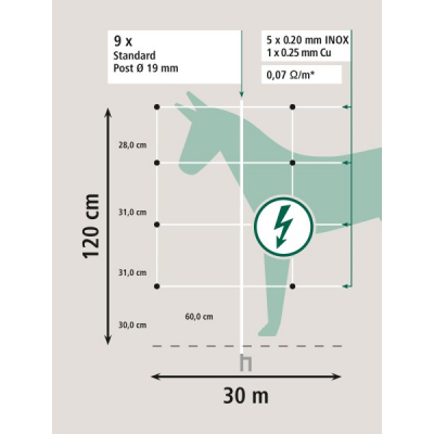 Villanypásztor háló lovakhoz és szarvasmarhákhoz - 30,5 m x 120 cm