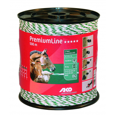 AKO PremiumLine villanypásztor vezeték - zöld/fehér, 500 m, 0,11 ohm/m, 95 kg