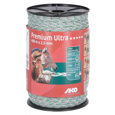 AKO Premium Ultra villanypásztor kötél - fehér/zöld, 400 m