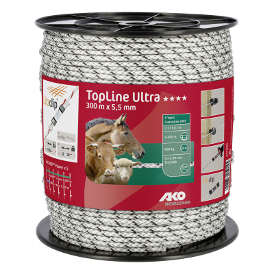 TopLine Ultra villanypásztor kötél - fehér/fekete, 300 m
