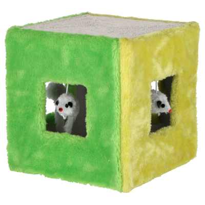 Cube sisal macskajáték kocka - zöld / sárga, 20 x 20 x 20 cm