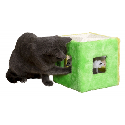 Cube sisal macskajáték kocka - zöld / sárga, 20 x 20 x 20 cm